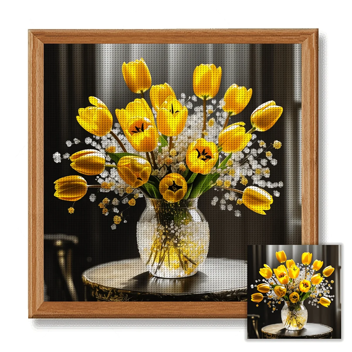 1PC 36X36cm/14.17X14.17inch, 11CT Print Cross Stitch DIY Kit, Golden Tulip, Adult Beginner's Relaxed Cross Stitch