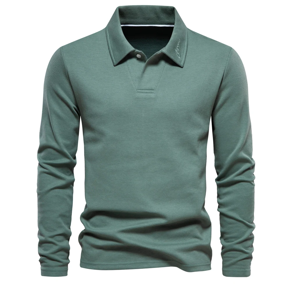 AIOPESON Embroidery Leisure Polo Shirt for Men Fashion Neck Turn Down Collar Mens Casual Social Polo Shirts Luxury Golf Shirt