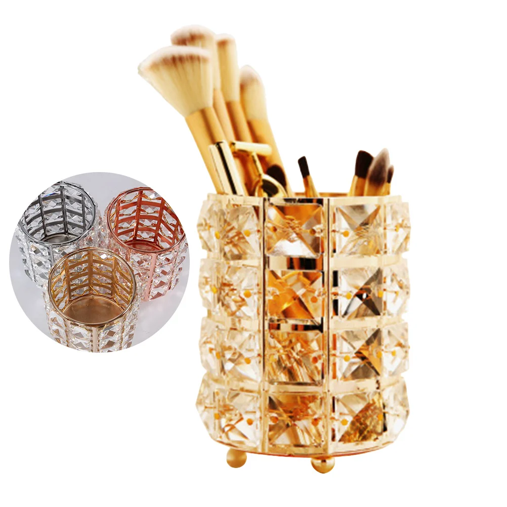 

1Pcs Makeup Brush Storage Container Crystal Organizer Round Brush Pot for Pencils Sundries Desktop Storage Box Home Office