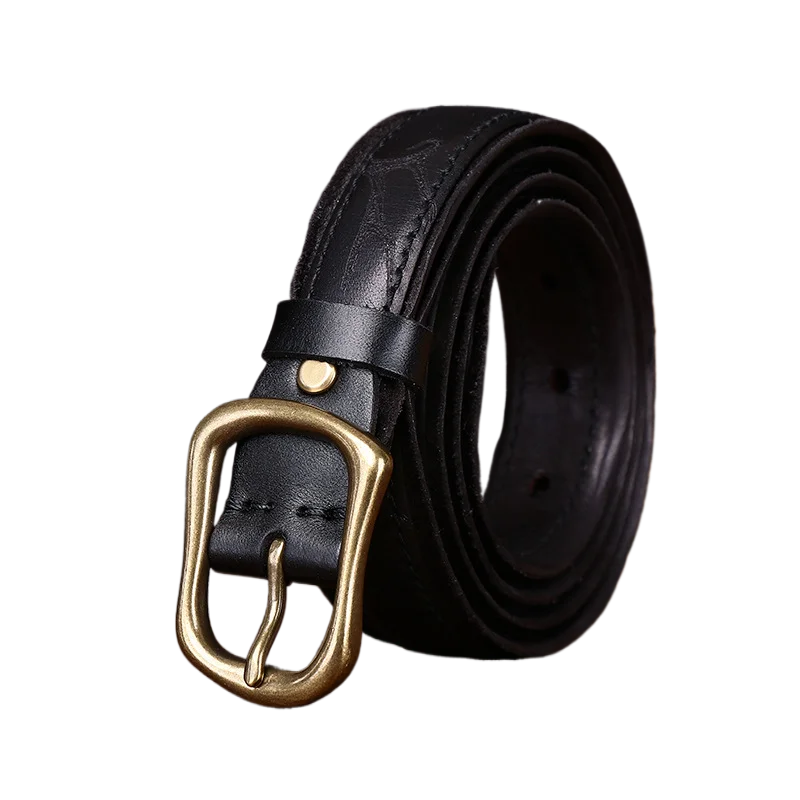 

3.3cm wide retro personalized men's leather belt, genuine leather pin buckle, full-grain cowhide casual denim waistband