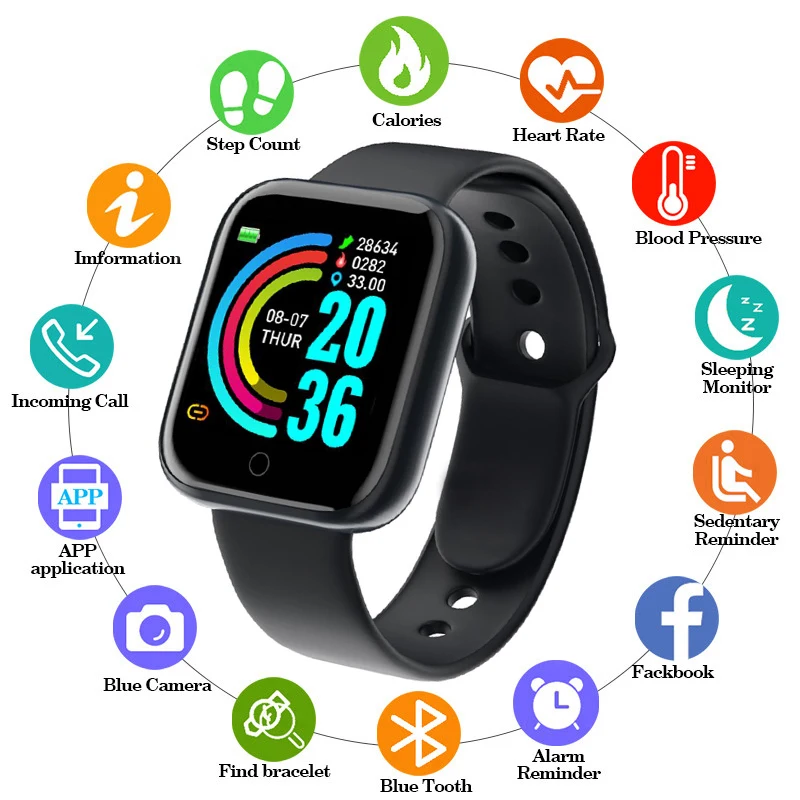 Y68 Multifunctional SmartWatch Bluetooth Connected Phone Music Fitness Sports Bracelet Heart Rate Blood Oxygen Monitoring Watch