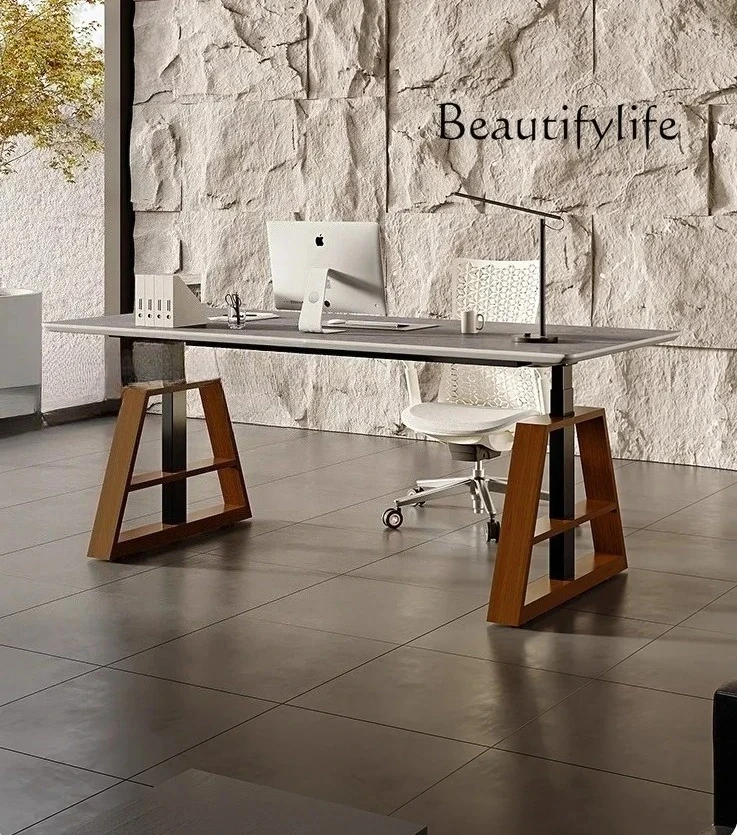 

muebles para hogar Intelligent electric lifting desk household multi-function dual motor e-sports table solid wood rock slab lea