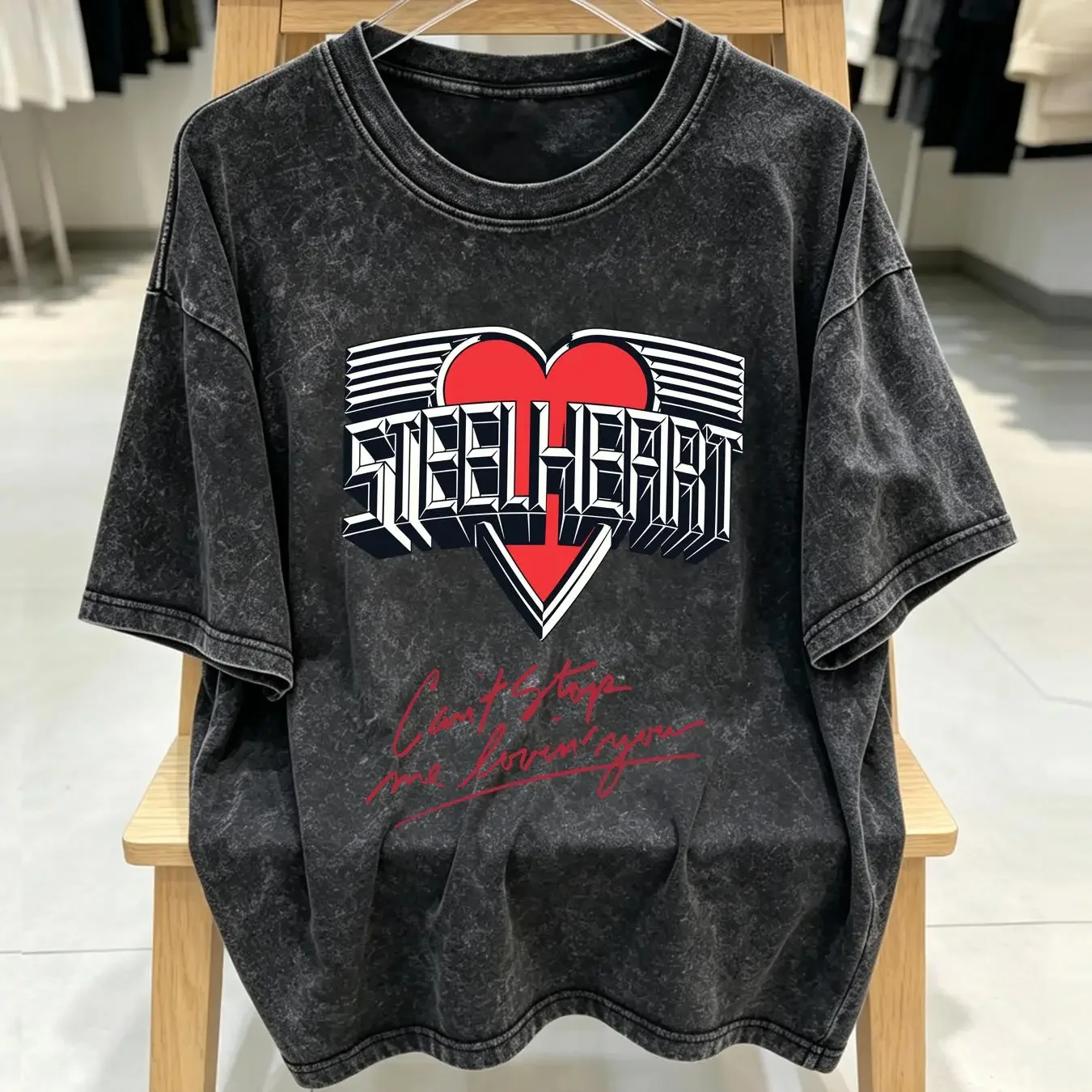 washed T Shirt STEELHEART Can't Stop Me Lovin' You  White S to 2345XL NB171 vintage Washed designer clothes Stylish graphic