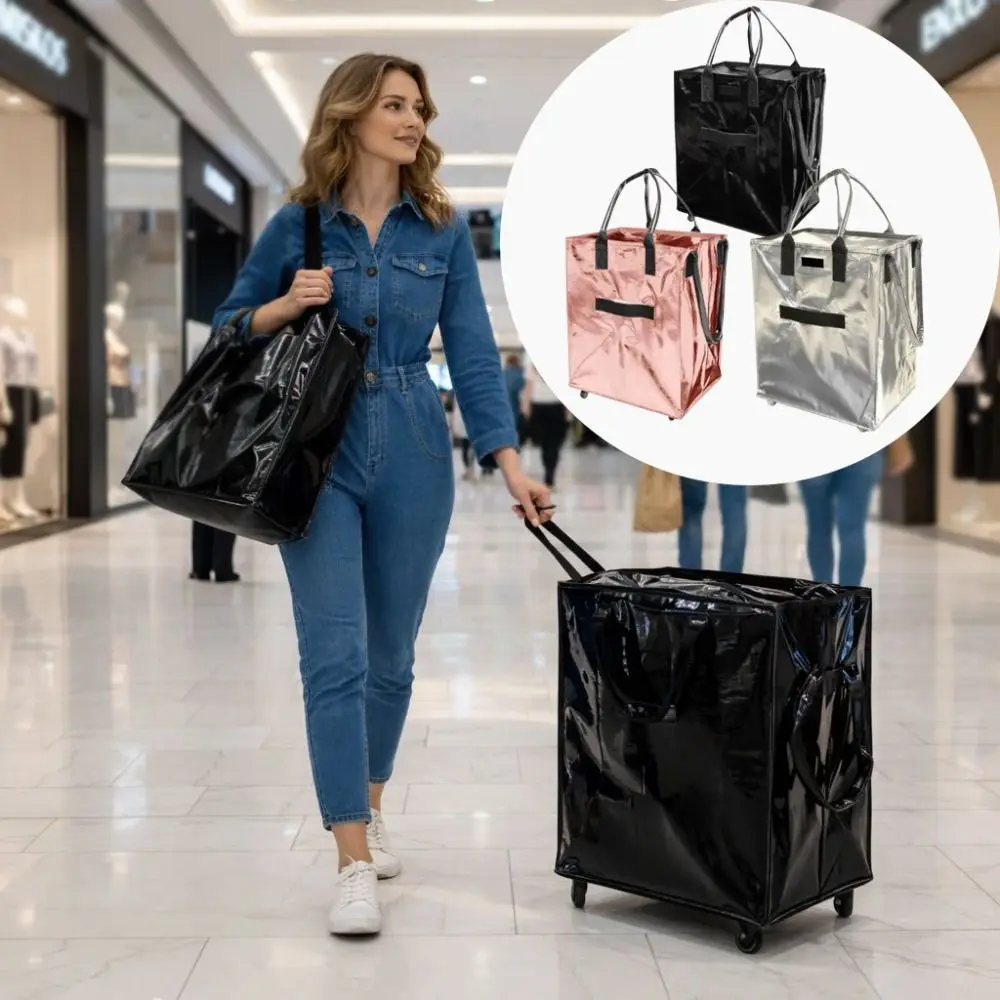 

Large Capacity Reusable Grocery Bag Reinforced Handles 4 Wheels Shopping Cart Stable Bottom Plate Thickening Trailer Travel Bag