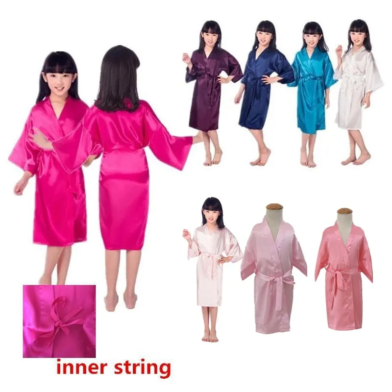 Girls Silky Satin Robes Children Pure Kimono Dressing Gown Bridal Lingerie Sleepwear for Wedding Spa Birthday Party