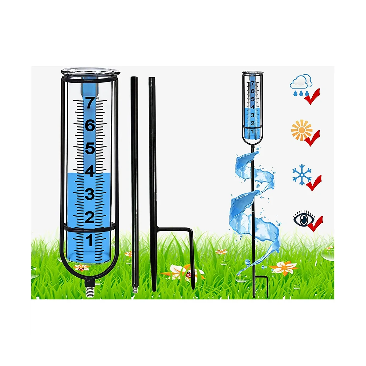 Rain Gauge, Freeze Proof Rain Gauge Outdoor Best Rated, Rain Gauges for Yard with Stake, Decorative Rain Measure Gauge