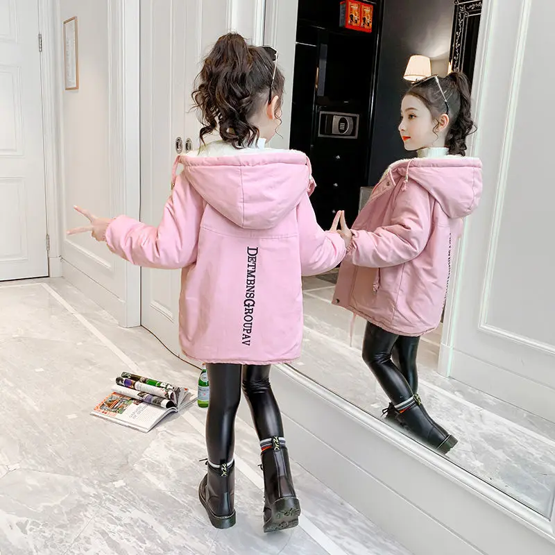 Girls Fur Coat Jacket Cotton Outwear Overcoat 2022 Graceful Warm Thicken Plus Velvet Winter Autumn School Gift Children's Clothi