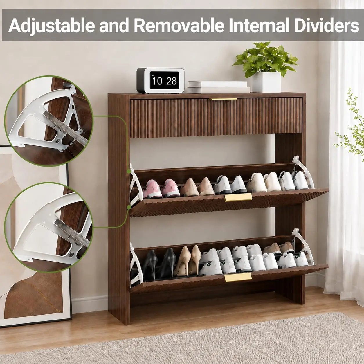 Narrow Shoe Storage Cabinet 31.5in Slim Organizer with 2 Flip Drawers Removable Dividers Top Drawer for Entryway, Customized