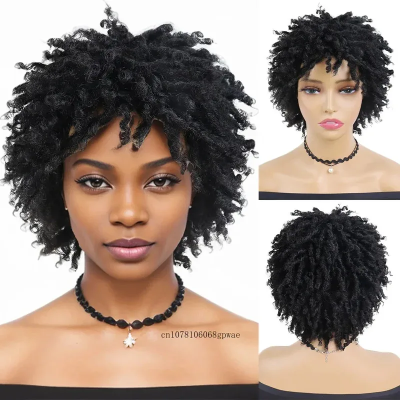 

Short Black Braided Synthetic Wig for Women Dreadlocks Wigs Locs Crochet Twist Hair Afro Curly Wig Lady Daily Party Halloween