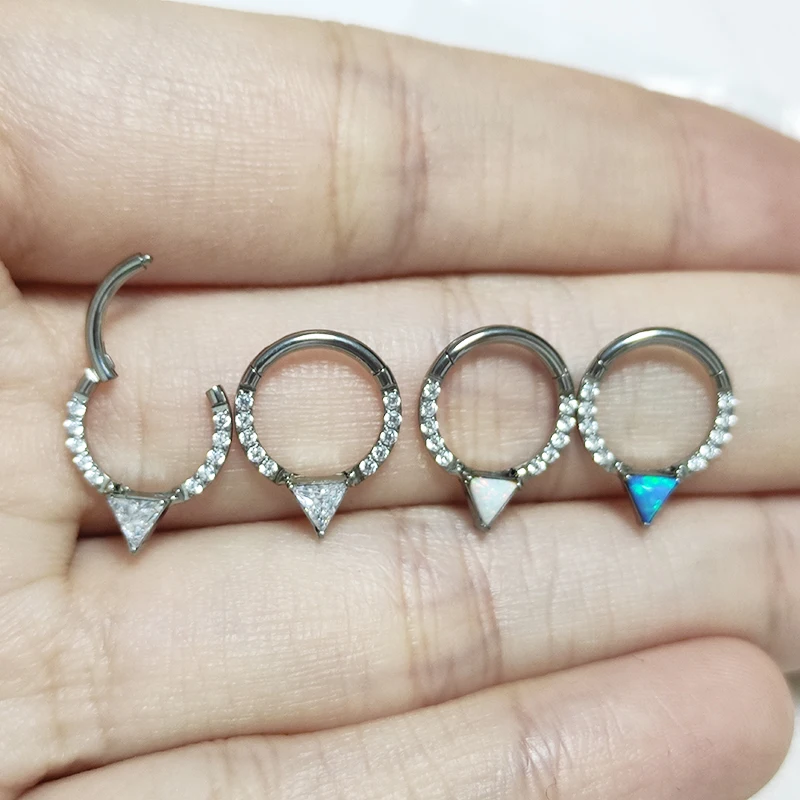 

Zircon Earrings F136 Titanium Opal Nose Septum Piercing Rings Hinged Segment Clicker Hoop Daith Helix Ear Cartilage Body Jewelry