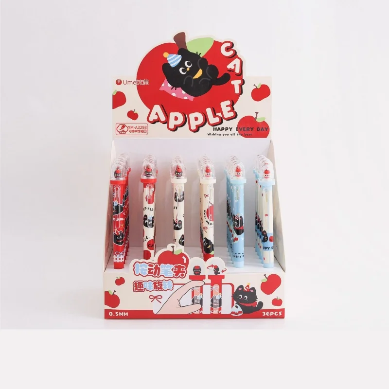 

36 шт./лот Kawaii Apple Cat стираемая гелевая ручка милые 0,5 мм синие чернила нейтральные ручки офисные школьные принадлежности