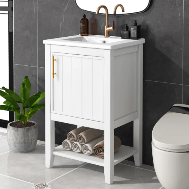 FENGSHUO Simplicity Modern Bathroom Vanity With Sink Bathroom Cabinet With Soft Closing Door Storage Rack And Open Shelf