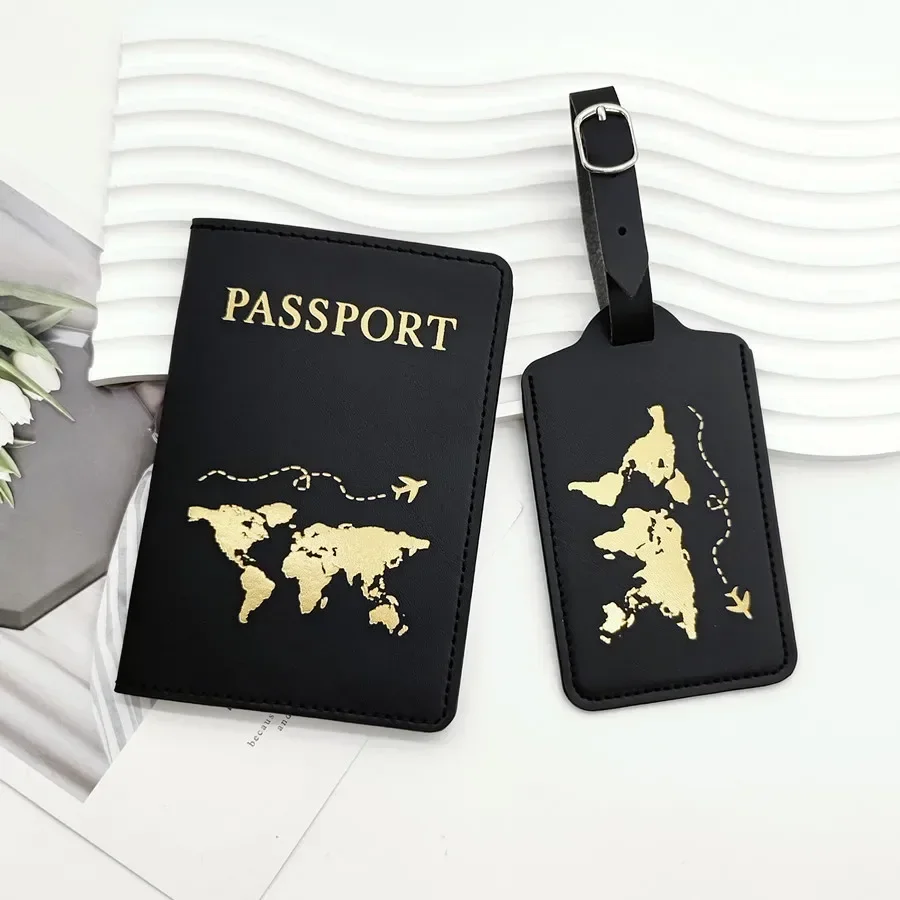 2PCS/Set Passport Cover Luggage Suitcase Tag With Name ID Card Anti-lost PU Leather Wallet Travel Accessories For Flight Couples