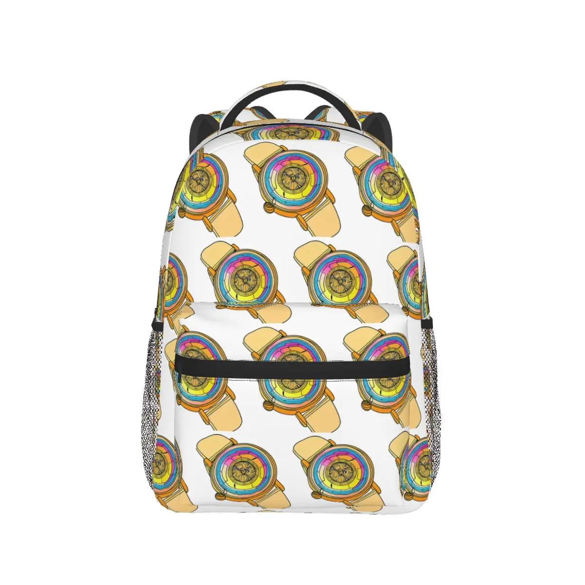 

Drawing Colorful Watch Seamless Background Backpack Hot Sale Daypack Large Capacity Children BookBag School Bag Shoulder Bags