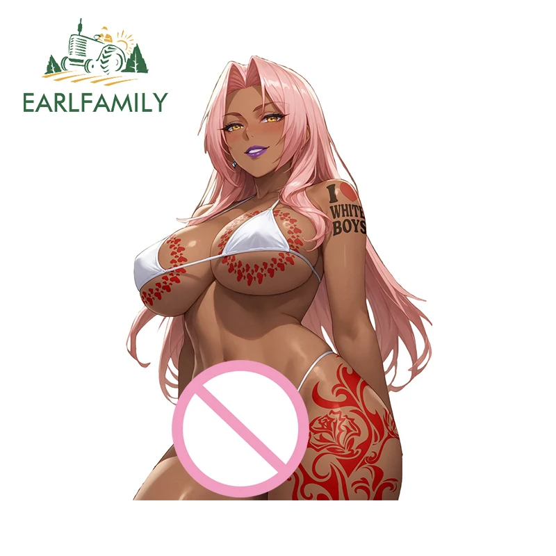 EARLFAMILY 13cm x 8.9cm Rose Tattoos Car Stickers Bikini Breasts NSFW Ecchi Boobs Waifu Accessories Hentai Anime Girl Decor