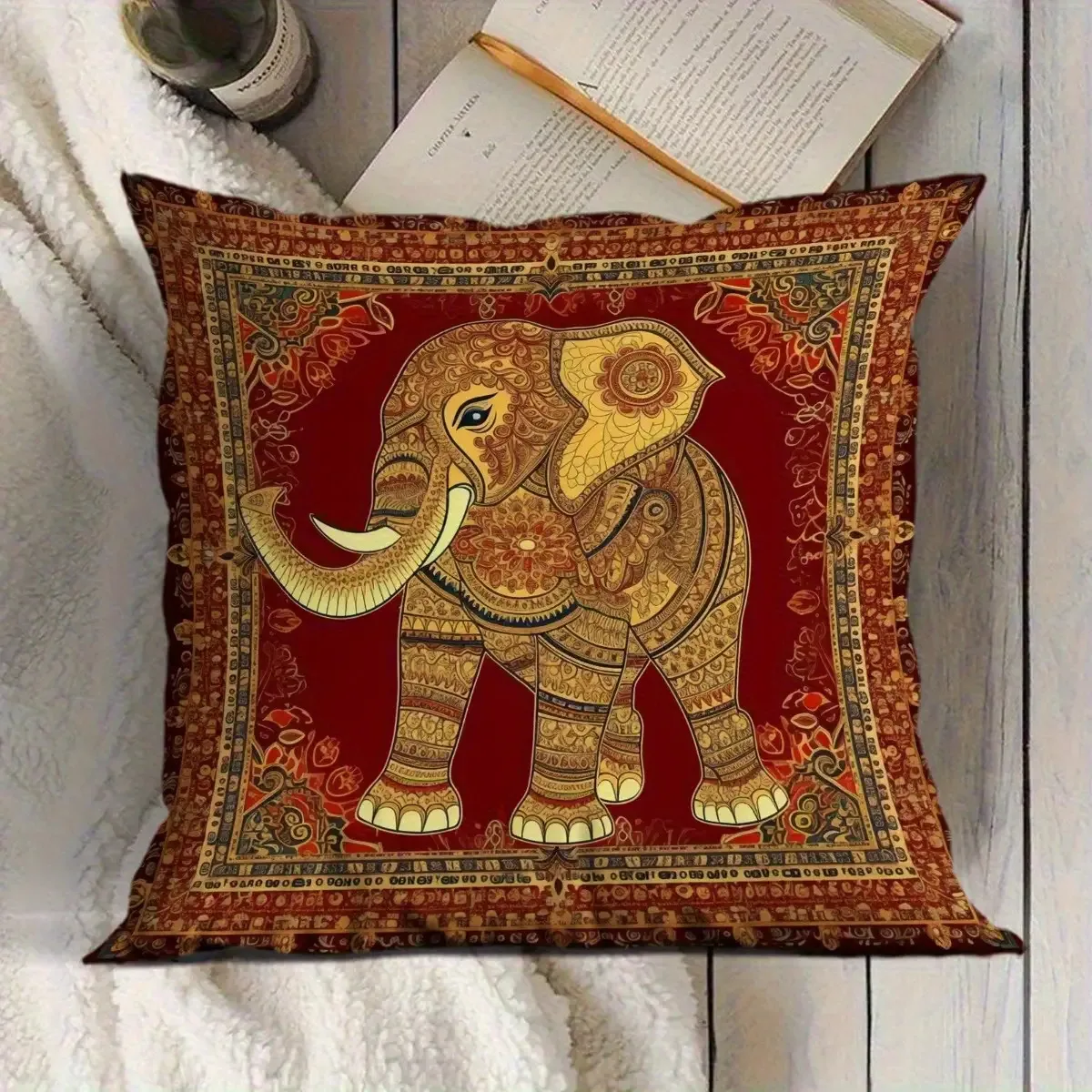 Indian floral elephant pattern digital printing pillow cover Short plush Suitable living room bedrooms sofas throw cushion cover