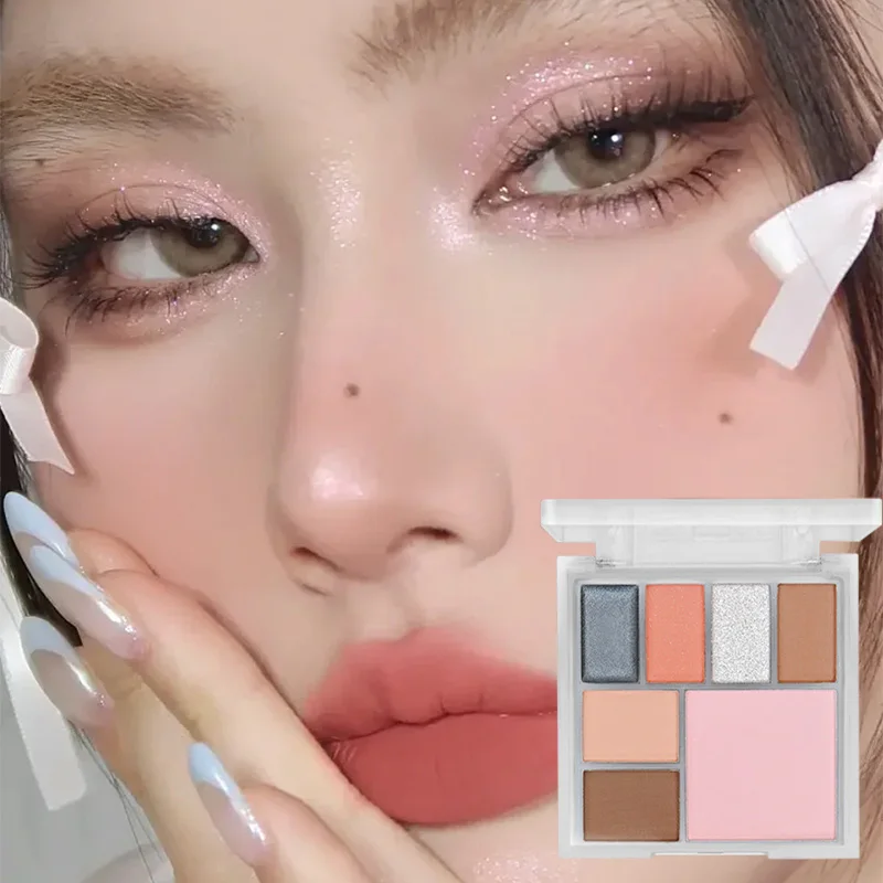 7 Kleuren Oogschaduwpalet Multi-Functioneel Gezichtspalet Cementpalet Dagelijks Licht Make-Up Paars High-End Taropasta Palet