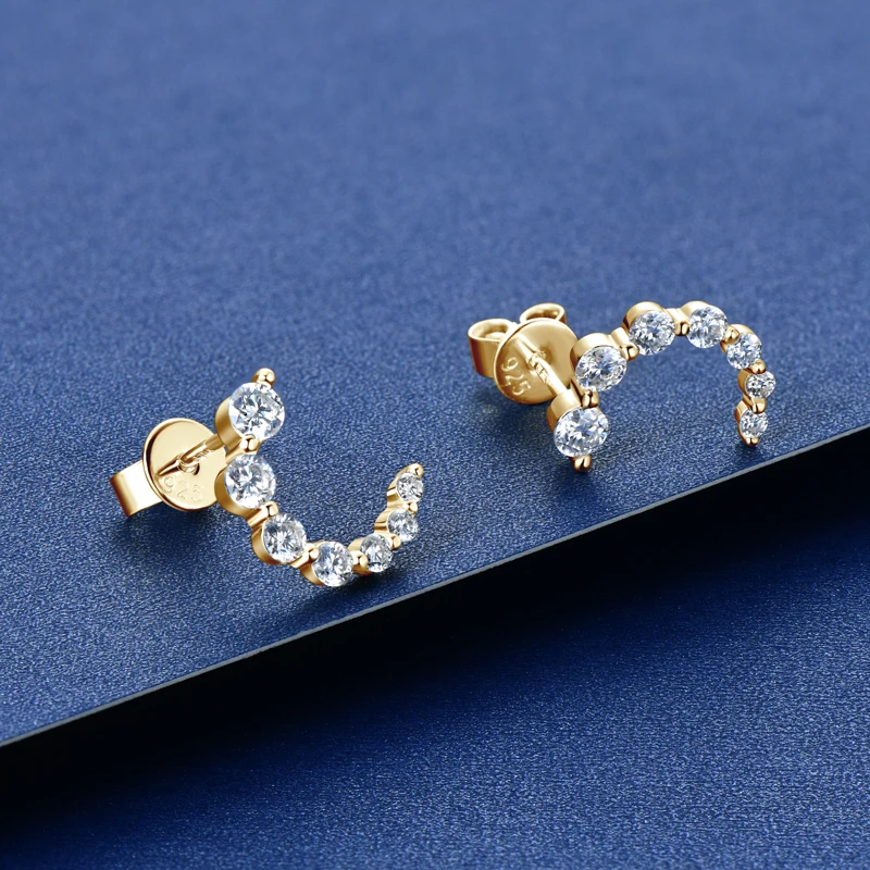 

Anziw 100% 925 Silver C-Shape Tapering Earrings D Color Moissanite Piercing Stud Earrings for Women Jewelry with GRA Certificate