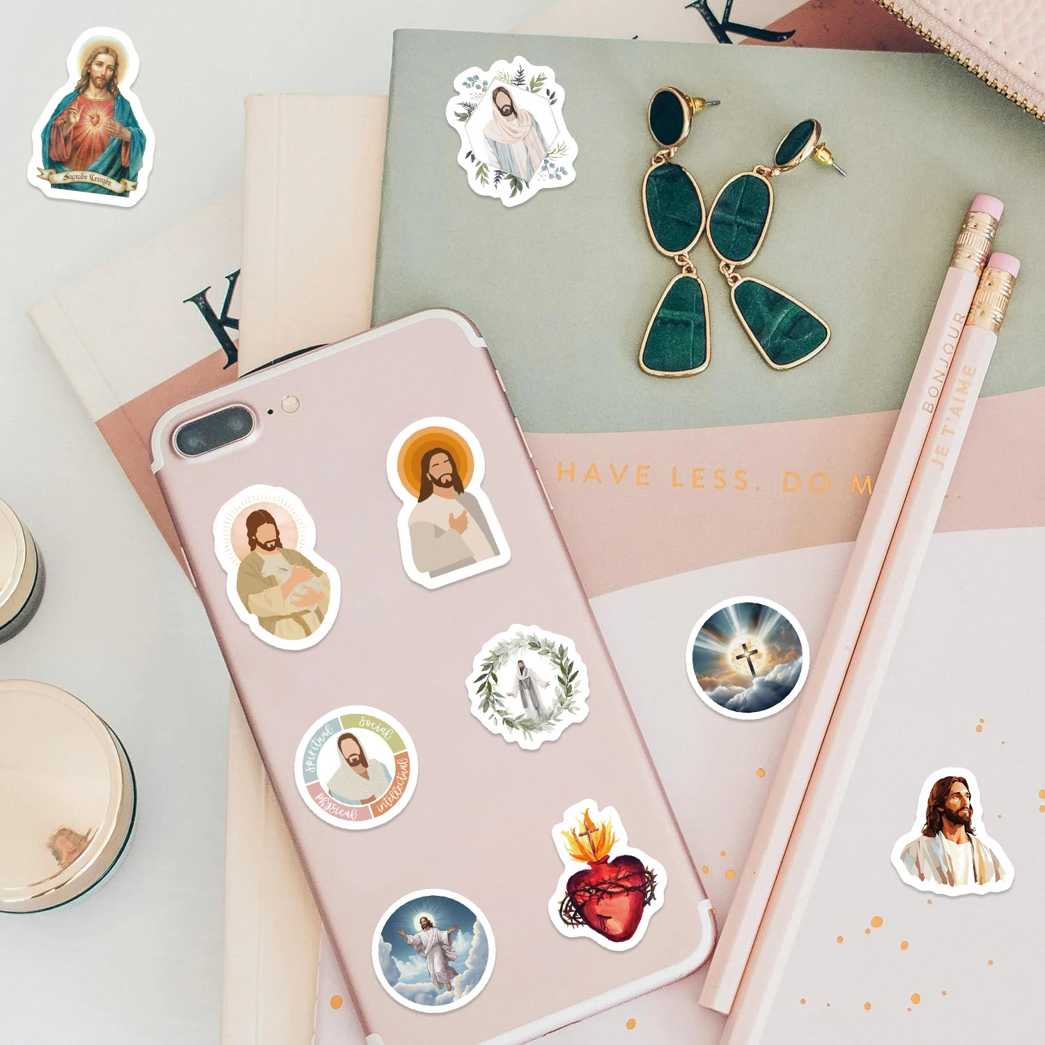 500 STKS Religieuze Jezus Stickers Esthetische Cartoon PVC Decal Roll voor Flessen Laptops Telefoons Skateboards Scrapbooking Sticker