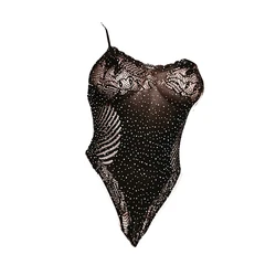 Porn Sexy Lingerie Rhinestone Lace Suspenders Erotic Langerie Feminine Hollow Out  Bikini Net Clothing(no stockings)