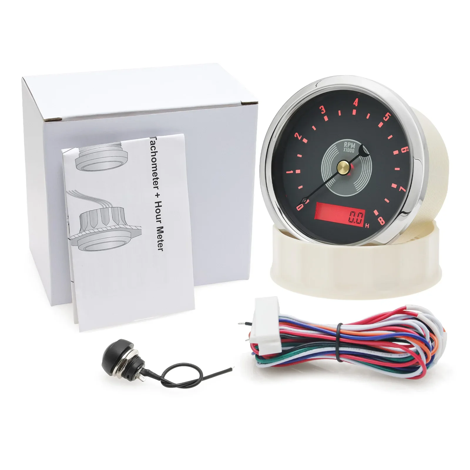 Red/Yellow LED Retro SUS316 Tachometer 0~8000RPM,0~12000RPM 85mm Gauge Tachometer for Auto Car Boat Yacht Waterproof Custom