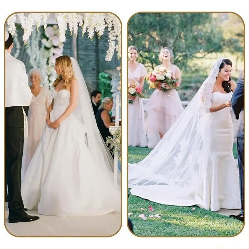 31BF Cathedral Bridal Veil Embroidery Head Cover Mantilla Bridal Wedding Long Veil