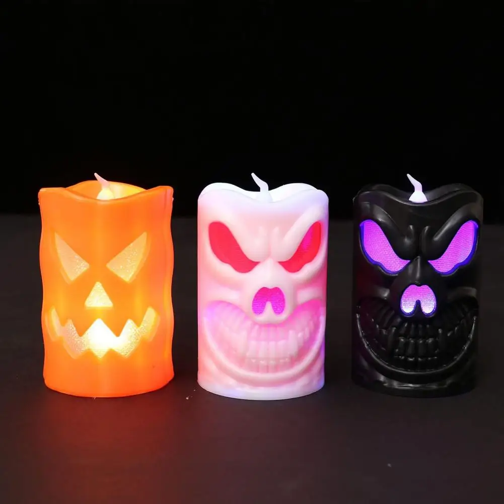 Flameless Halloween Candle Led Ghost Face Candle Flameless Halloween Led Candles with Remote Timer Ghost Pumpkin Skull Design