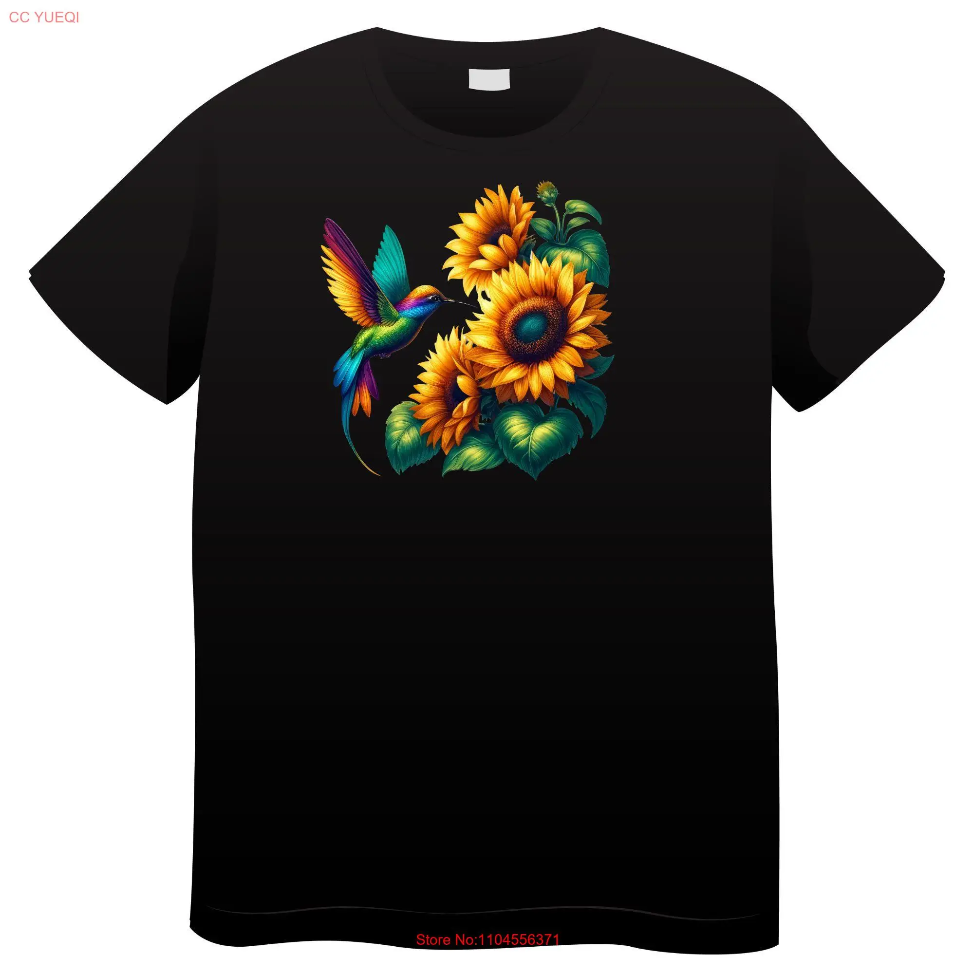 

Hummingbird with Flowers Motif T Shirt Personalizable long or short sleeves