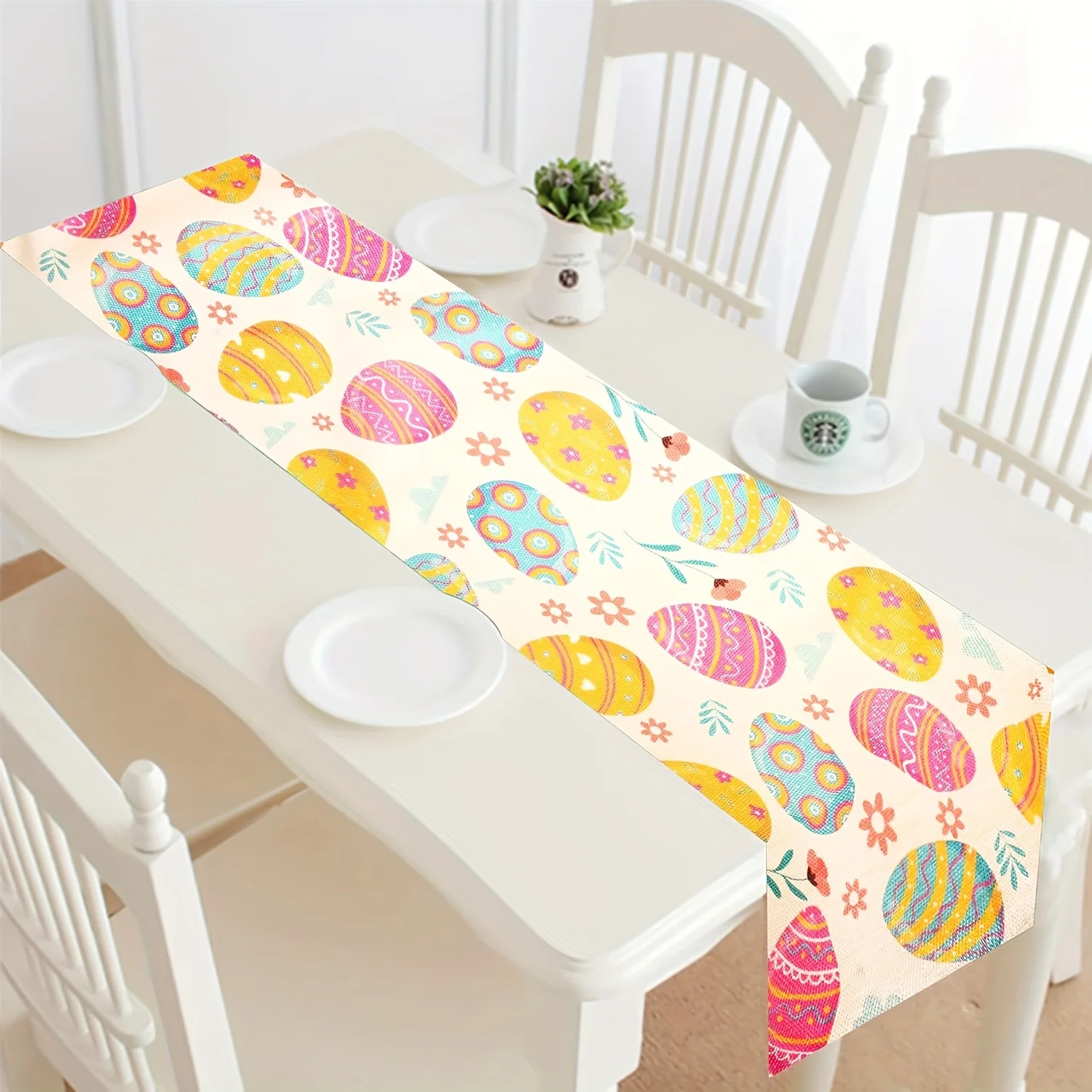 Easter Egg Linen Table Runner - 100% Linen Multi-Size Spring Home Party Decor