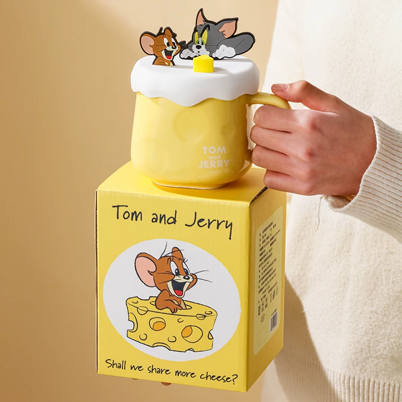 410Ml Tom and Jerry Cute Cartoon Ceramics Cheese Square Mug Water Juice Milk Coffee Cup Kitchen Tablewares Children Holiday Gift