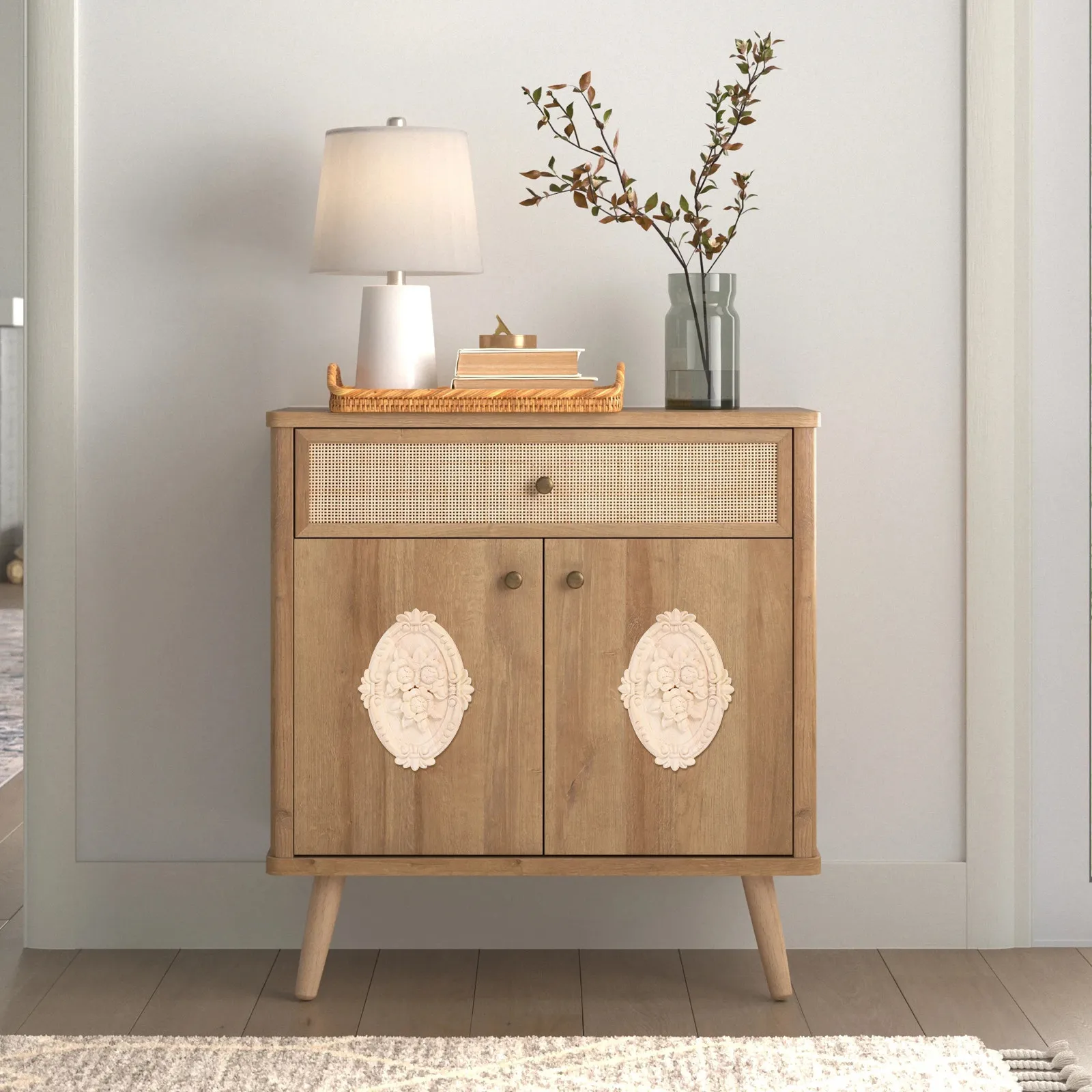 Wood Applique Rose Oval Carved Furniture Onlay for Cabinet Doors Floral Decorative Wooden Ornament