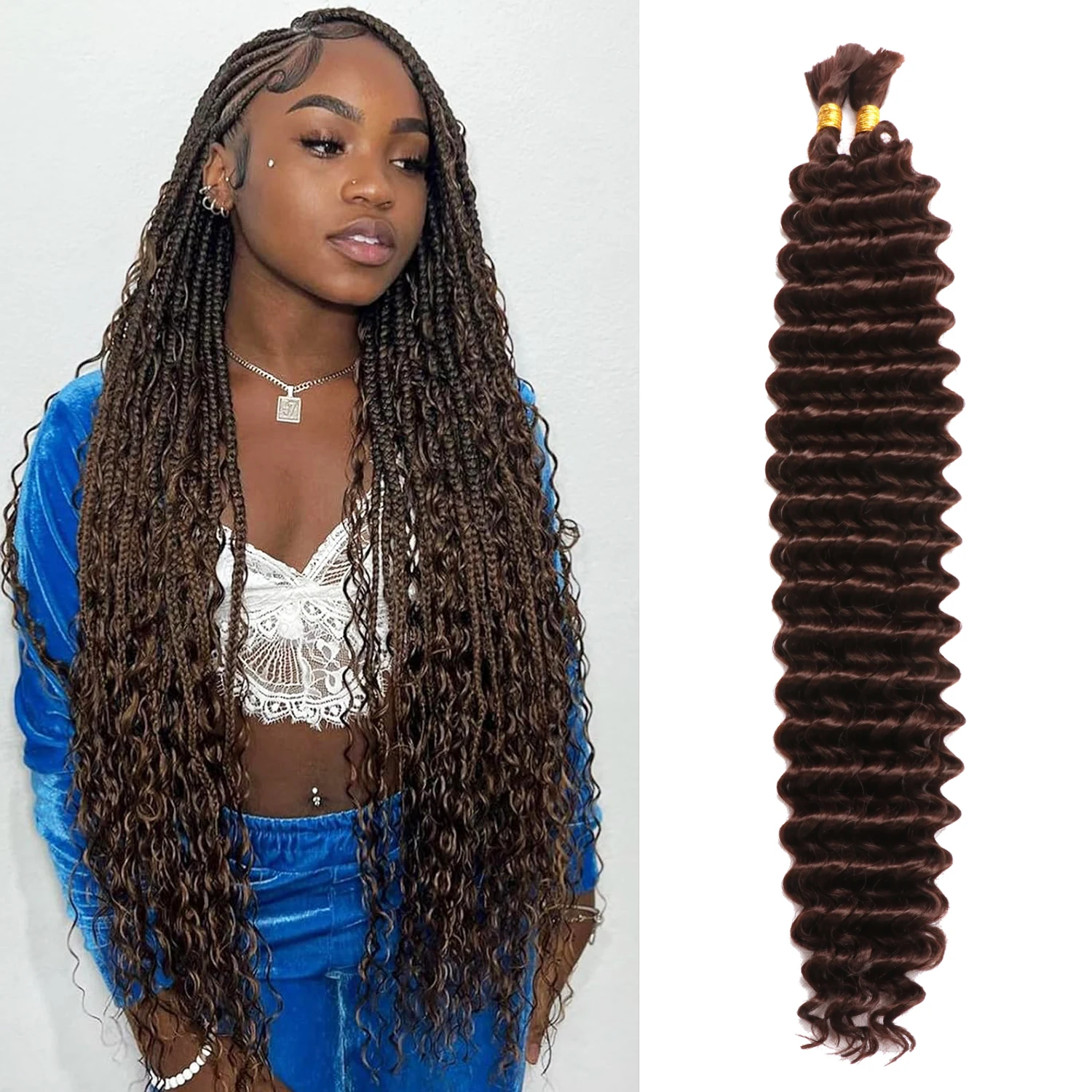 

18-дюймовые синтетические объемные волосы с глубокими волнами | Идеально подходит для плетений Boho и Micro Box | Влажный волнистый вид | Натуральный цвет | Массовая Б