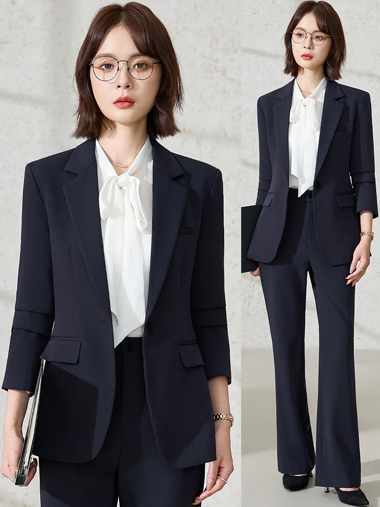 

Профессиональный женский костюм Deep Blue: новая модель для весны и осени, униформа для студенток университета, официальная верхняя одежда, рабочая форма для администраторов на ресепшене