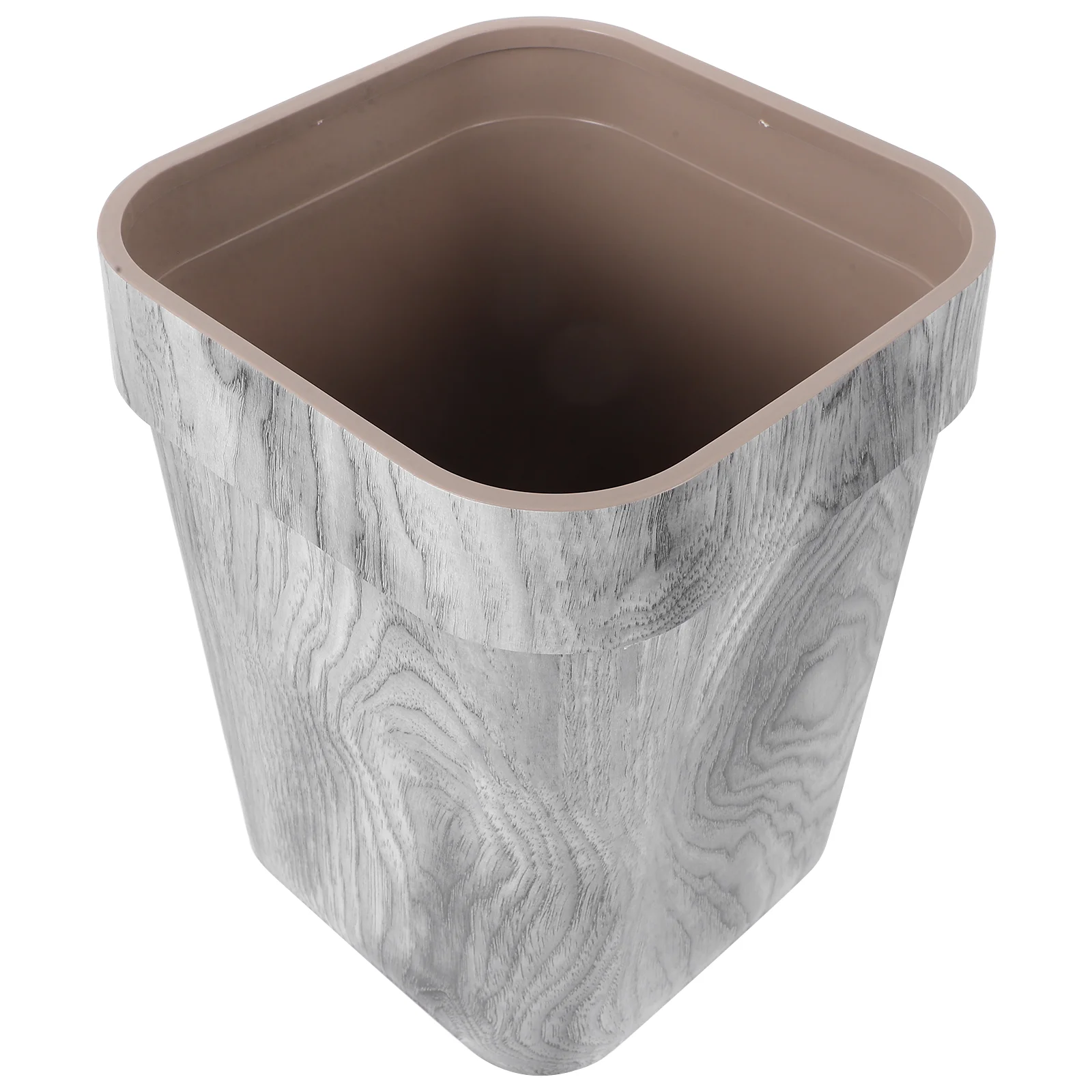 

Car Trash Bin Retro Can Wood Grain Wastebasket Garbage Stainless Steel Container Kitchen Grey Office