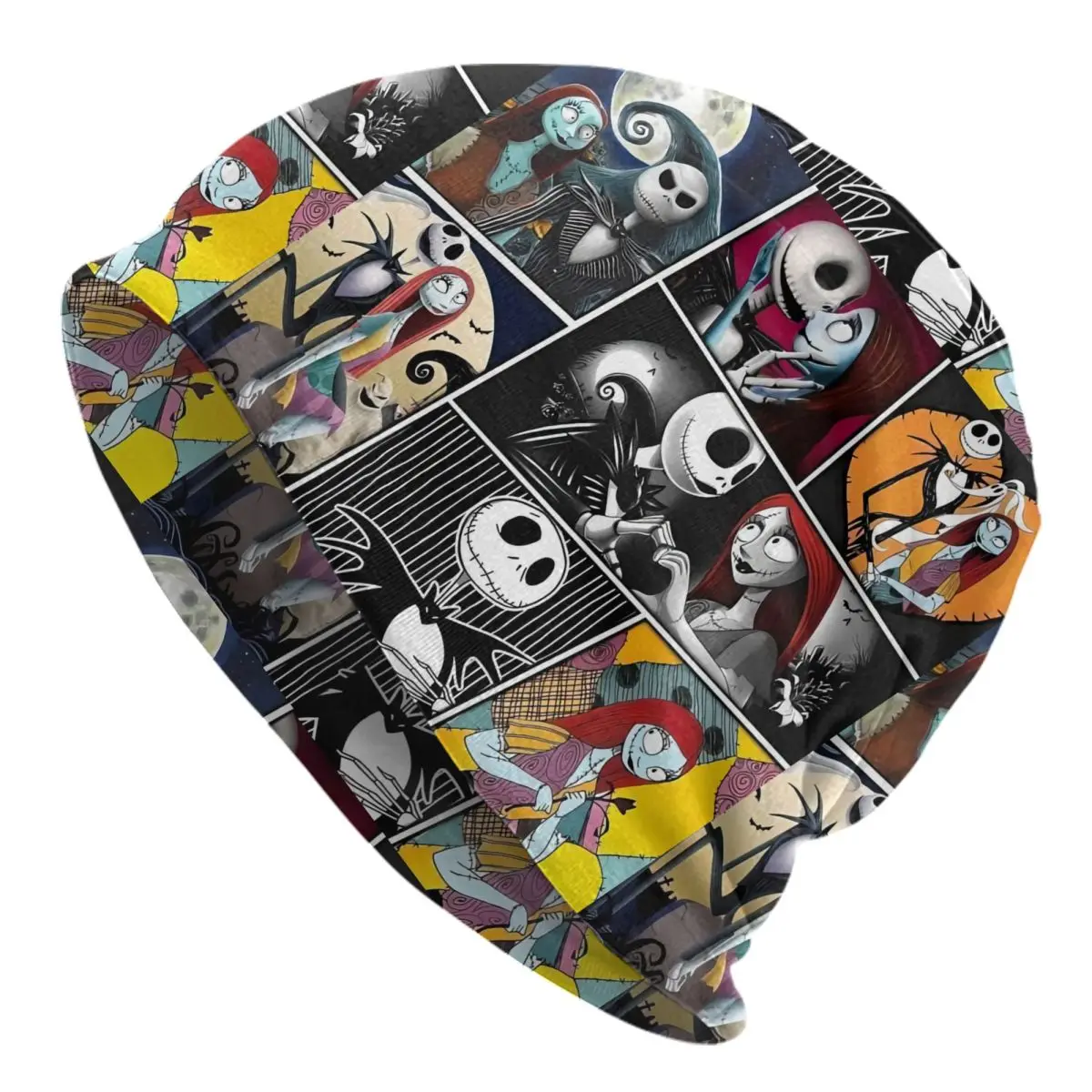 Custom Halloween Jack Skellington Collage Skullies Beanies Caps Hip Hop Winter Warm  Knitting Hat Adult Unisex Bonnet Hats