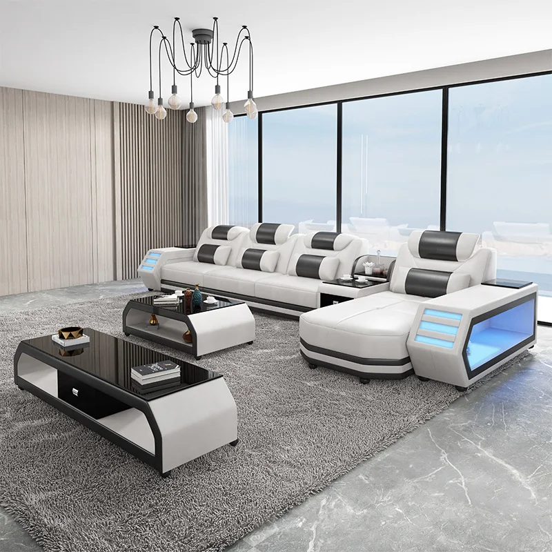 

Modern multi-functional storage sofa living room with led lights large apartment sofa combination home