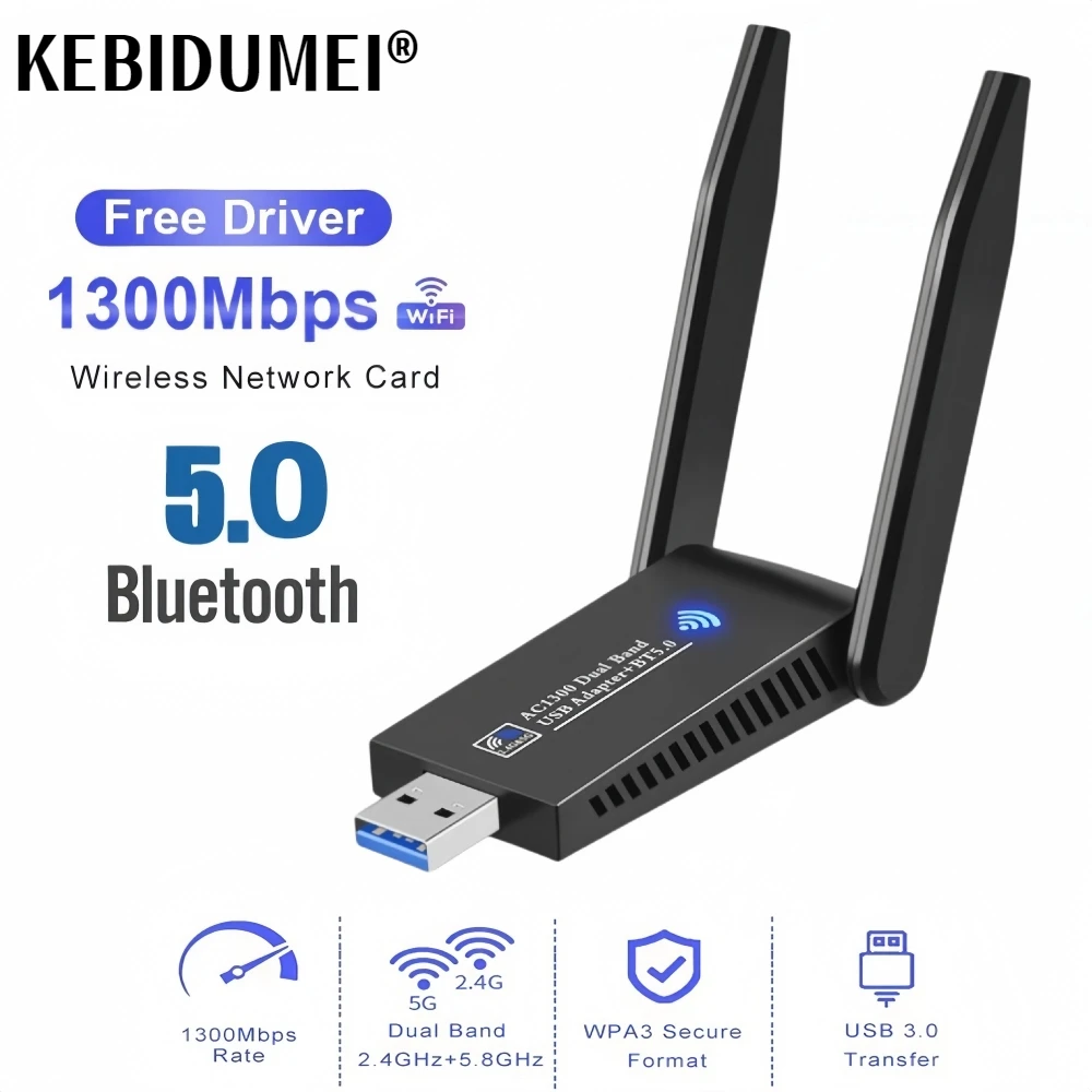 

1300Mbps USB 3.0 WiFi Bluetooth 5.0 Adapter 2in1 Dongle Dual Band 2.4G&5GHz WiFi 5 Network Wireless Wlan Receiver DRIVER FREE