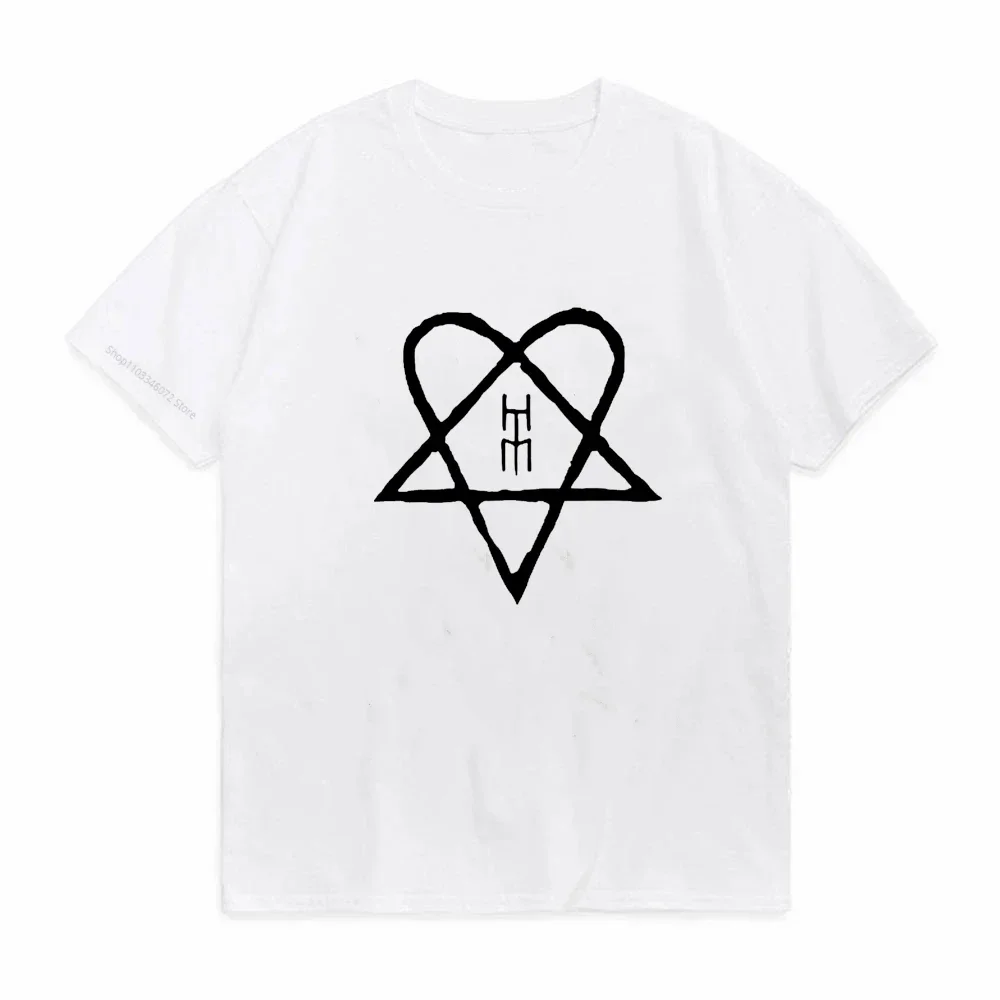 mens Short-sleev Gothic Rock Casual Streetwear Fashion Y2K Camisetas Him Ville Valo Band TShirt Black White Heartagram T-Shirt