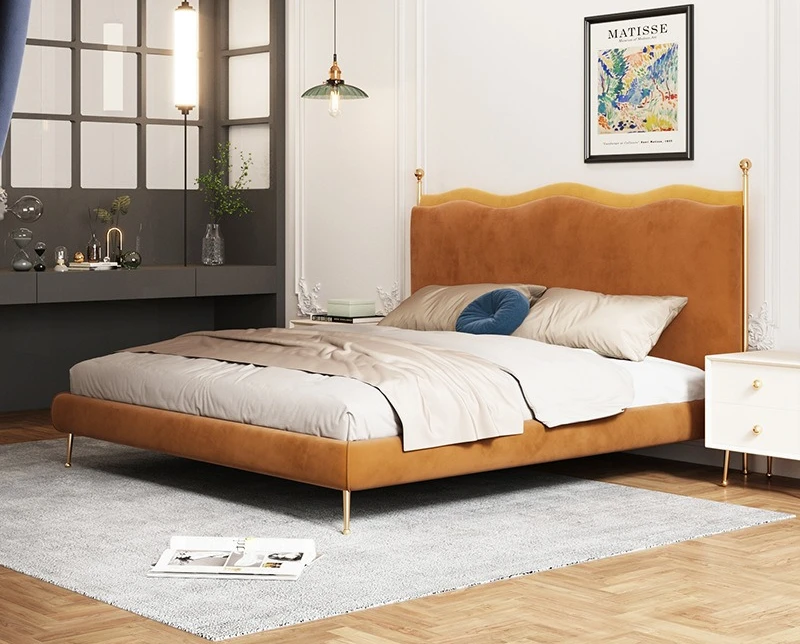 Flannel soft bag bed, Nordic light luxury, modern simplicity, master bedroom fabric bed