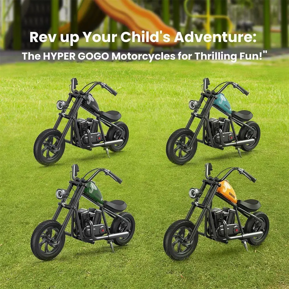 HYPollGOGO-Moto hachoir électrique Cruiser 12 pour enfants, 24V, 5,2 Ah, 160W, vélo pour enfants avec pneus 12x3 pouces, autonomie supérieure de 12km