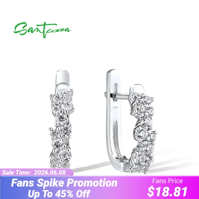 SANTUZZA 925 Sterling Silver Latch Back Earrings For Women White Cubic Zirconia Simple Wedding Fashion Fine Delicate Jewelry