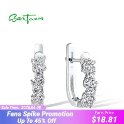 SANTUZZA 925 Sterling Silver Latch Back Earrings For Women White Cubic Zirconia Simple Wedding Fashion Fine Delicate Jewelry