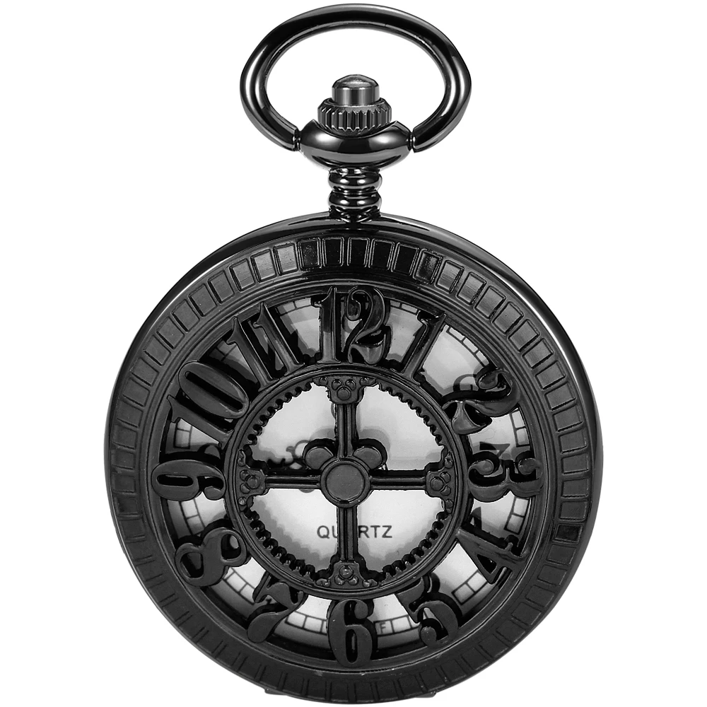 Orologio da tasca al quarzo cavo digitale con croce nera Collana classica retrò con ciondolo Accessori per uomo e donna Orologio regalo per coppia