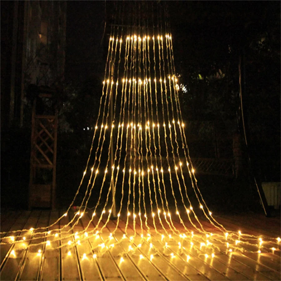 Tirvose 3X2/3X3M LED Waterfall Flowing Water Curtain Fairy String Light Christmas Garland Wedding Party Hotel Window Icicle Lamp