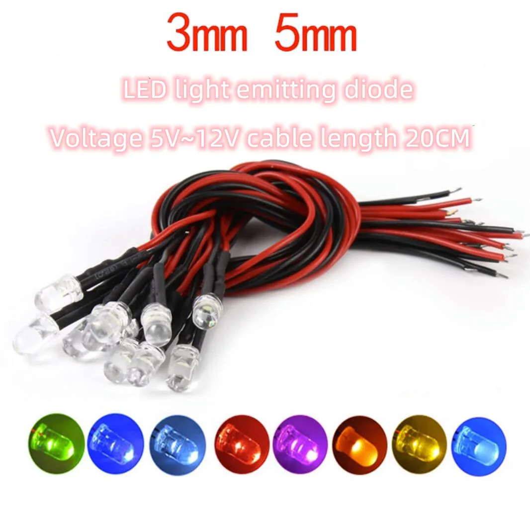 Lâmpada LED com Linha, Lâmpada Pequena, Indicador do Sinal de Alimentação do Modelo de Navio, 5V-12V, 3mm, 5mm, 10Pcs por Lote