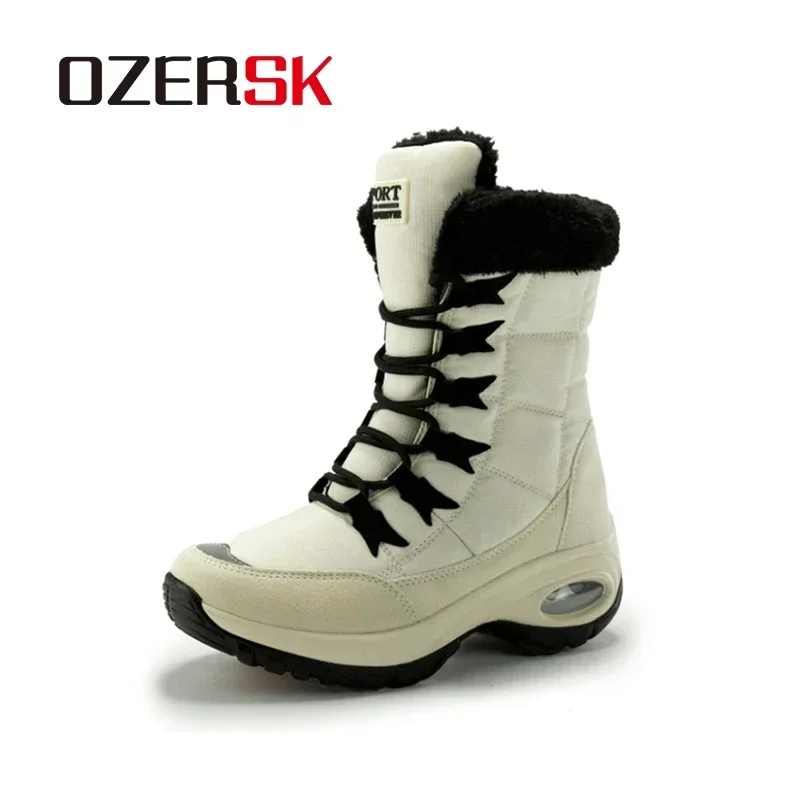 OZERSK 2025 Winter With Fur Warm Snow Boots Women Casual Shoes Fashion Comfortable Lace Up Non-Slip Waterproof Boots Size 36-42