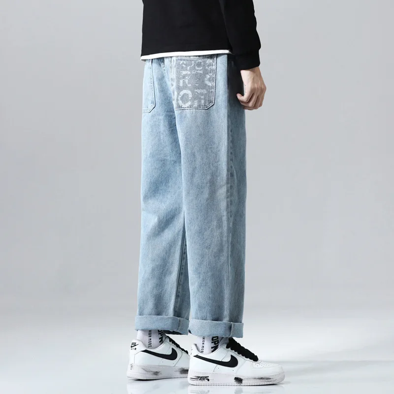 Men's Jeans Wide Leg Denim Loose Waist Trousers Straight Baggy Hip Hop Fake Zippers Men's pants Trousers for men Clothes men