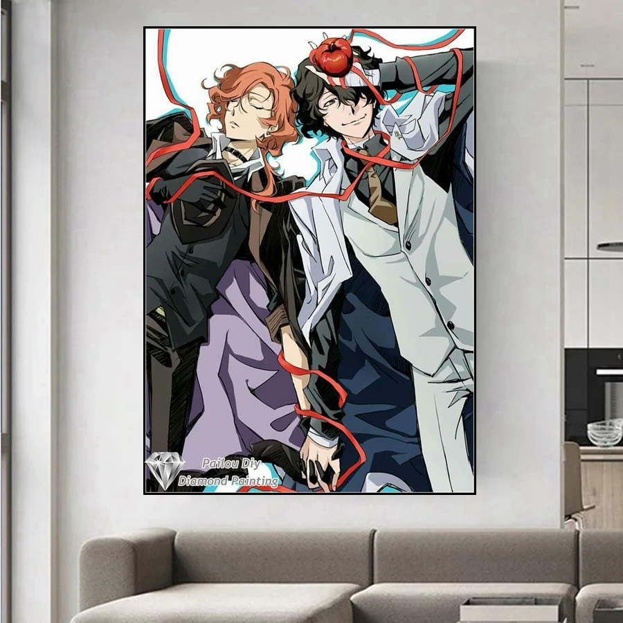 Bungou streunende Hunde DIY Diamant Malerei Kit Stickerei volle Bohrer Chuuya Dazai Atsushi Comics Kunst Kreuz stich Mosaik Wohnkultur