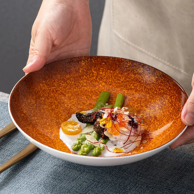 Creative Starry Glaze Bone China Salad Bowl Western Dessert Soup Plate Hotel Restaurant Fine Dining Tableware Home Dinner Bowl