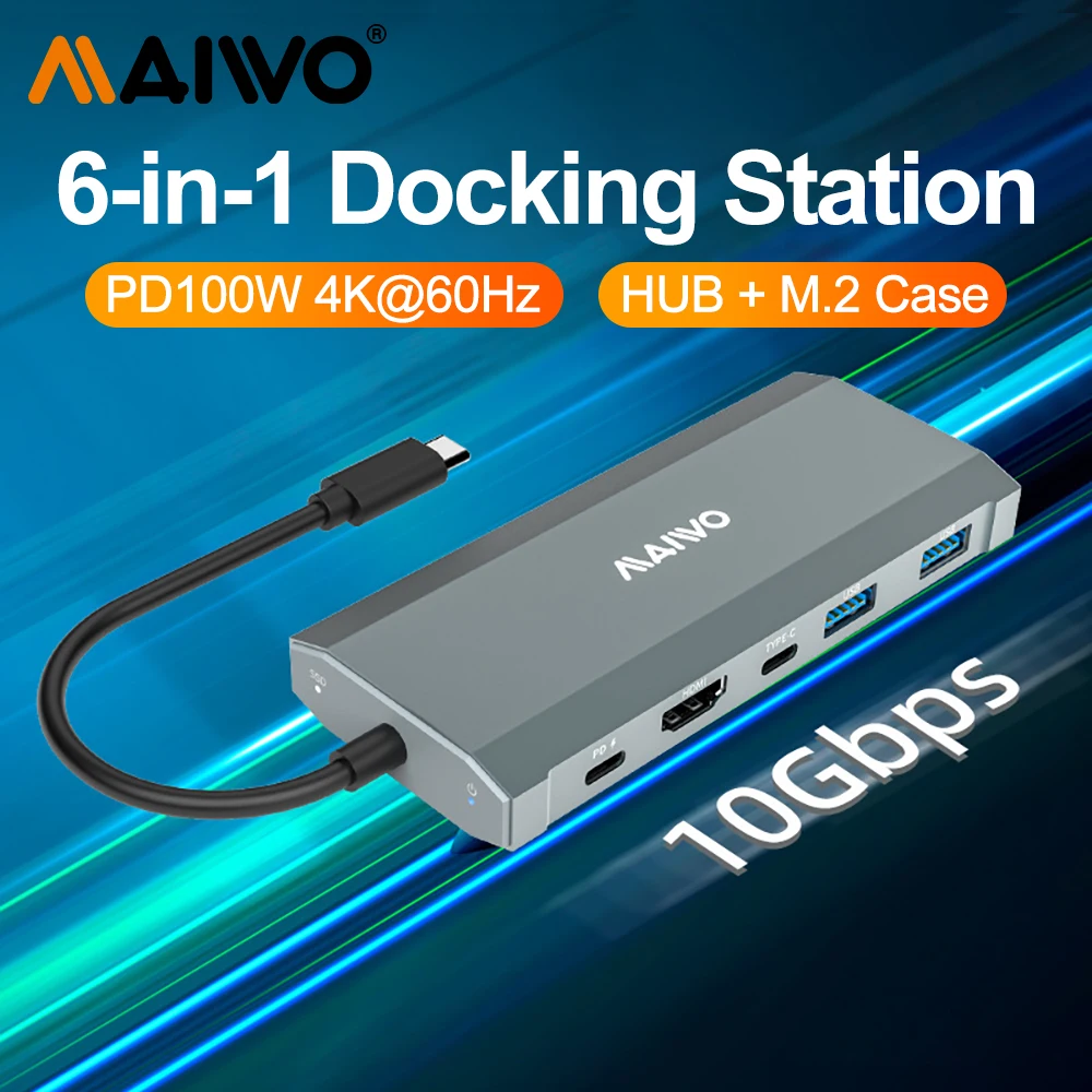 

MAIWO M.2 Hard Drive Enclosure Expansion Dock NVME/SATA Dual Protocol Hard Drive Enclosure Six-in-one Hub Type-C To M.2 Case